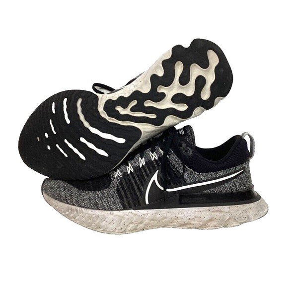 Nike React Infinity Flyknit-Men's 9.5-Black/White Knit Running Shoes- CT2423-101 - Picture 1 of 12